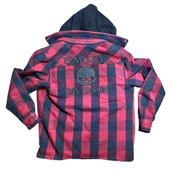 Harley Davidson Willie G Skull Quilted Hoodie Shirt Jacket Red Full Zip Medium - Picture 3 of 15